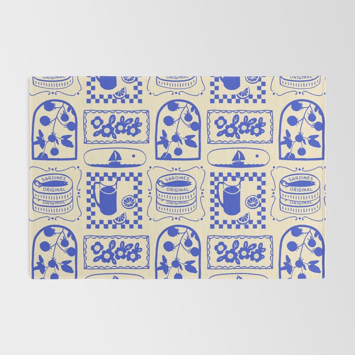 Blue summer vacation patchwork art pattern Rug Gallery Image 2