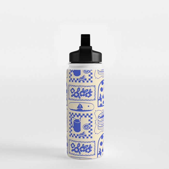 Blue summer vacation patchwork art pattern Water Bottle Gallery Image 2