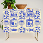 Blue summer vacation patchwork art pattern Credenza Gallery Image 1
