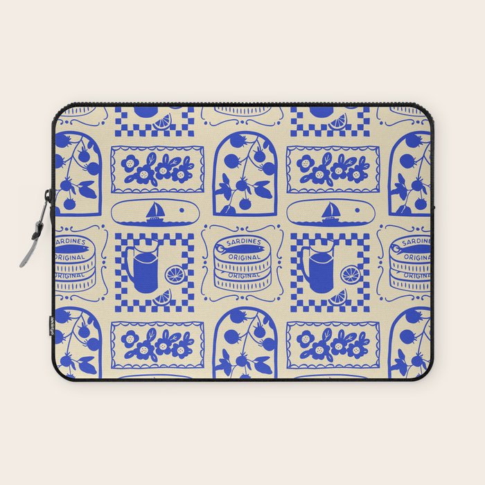 Blue summer vacation patchwork art pattern Laptop Sleeve Gallery Image 1