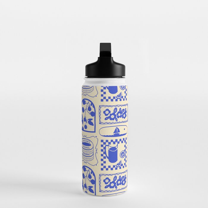 Blue summer vacation patchwork art pattern Water Bottle Gallery Image 3