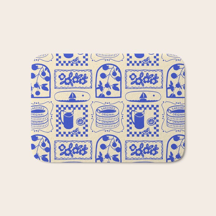 Blue summer vacation patchwork art pattern Bath Mat Gallery Image 1