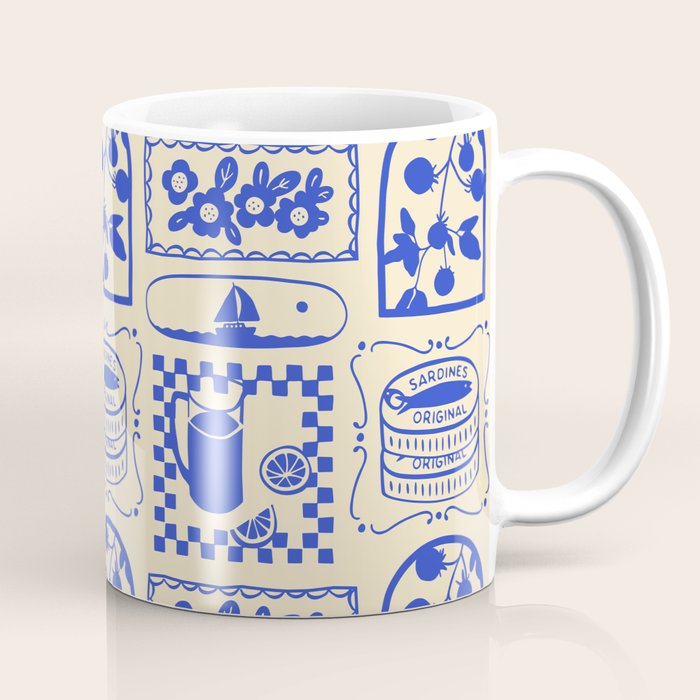 Blue summer vacation patchwork art pattern Coffee Mug Gallery Image 1