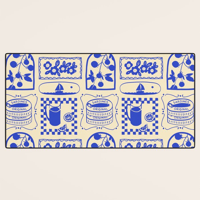 Blue summer vacation patchwork art pattern Desk Mat Gallery Image 3