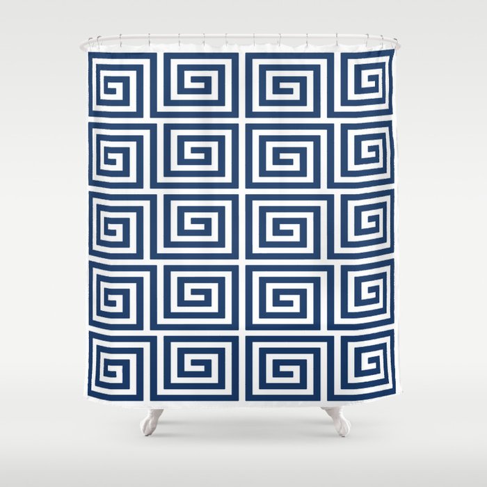 Greek Key Pattern 125 Navy Blue Shower Curtain Gallery Image 1