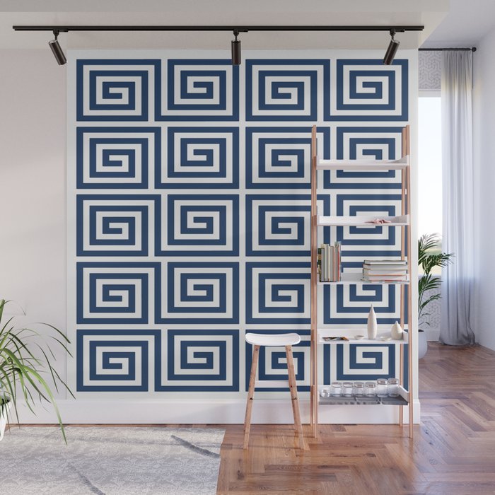 Greek Key Pattern 125 Navy Blue Wall Mural Gallery Image 1