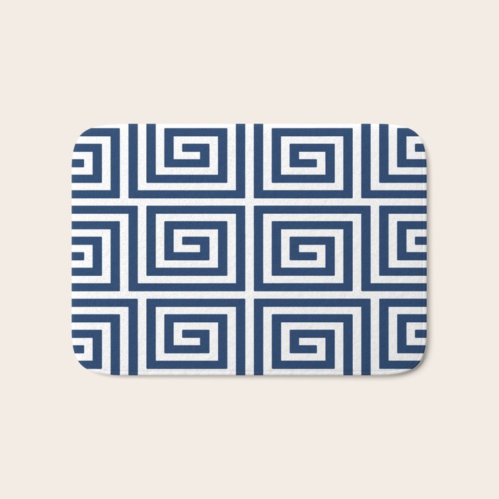 Greek Key Pattern 125 Navy Blue Bath Mat Gallery Image 1