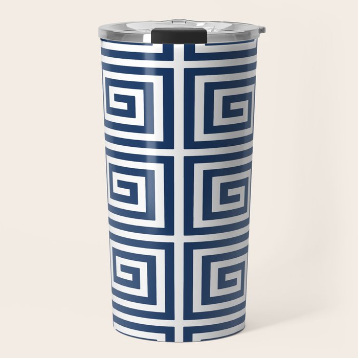 Greek Key Pattern 125 Navy Blue Travel Mug Gallery Image 1