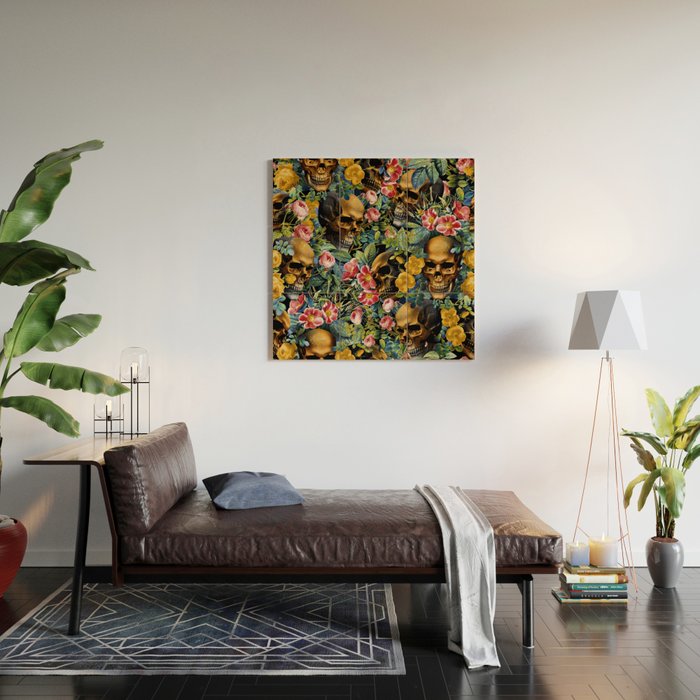 Skull and Flowers Pattern Wood Wall Art Gallery Image 2