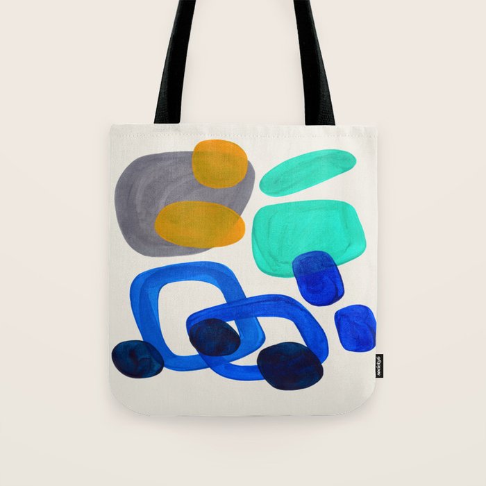 Mid Century Modern Abstract Minimalist Fun Colorful Shapes Marine Green Retro Vintage Fun Shapes Tote Bag Gallery Image 1