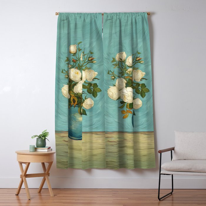 White Roses in Blue Vase Window Curtain Gallery Image 5