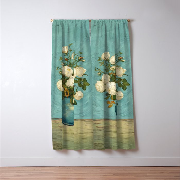 White Roses in Blue Vase Window Curtain Gallery Image 3