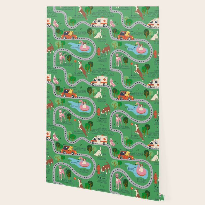 Fursics Cute Dog Park Physics Learning Pattern by Carrie Cantwell Educational STEM Playmat Design Wallpaper Gallery Image 2