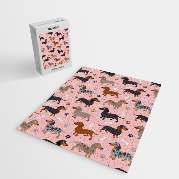 Dachshund Dog Doxie Dogs Pattern Pink Jigsaw Puzzle Gallery Image 2