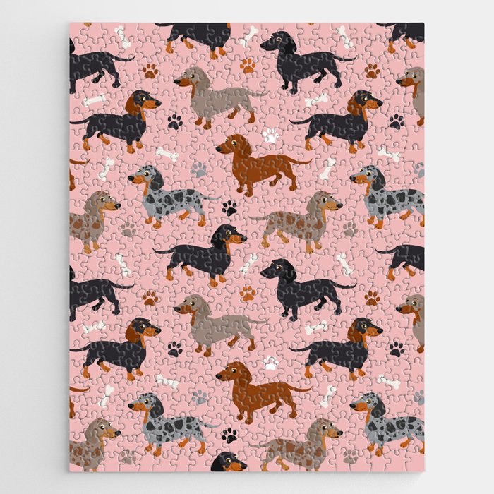 Dachshund Dog Doxie Dogs Pattern Pink Jigsaw Puzzle Gallery Image 1