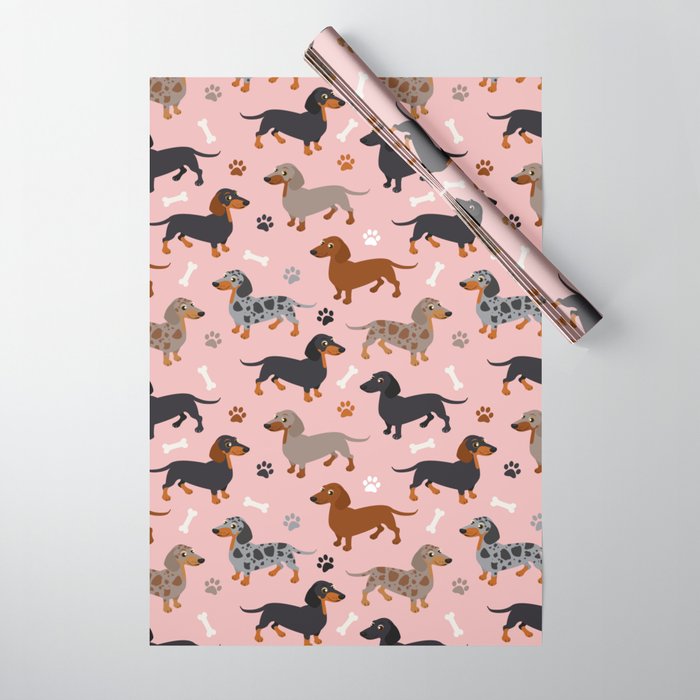 Dachshund Dog Doxie Dogs Pattern Pink Wrapping Paper Gallery Image 1