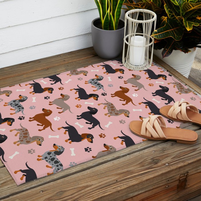 Dachshund Dog Doxie Dogs Pattern Pink Outdoor Rug Gallery Image 2