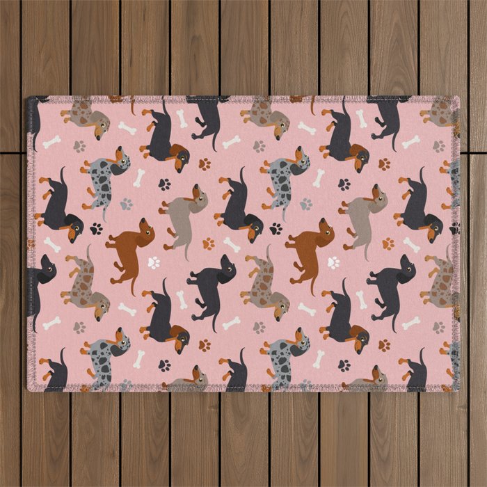 Dachshund Dog Doxie Dogs Pattern Pink Outdoor Rug Gallery Image 1