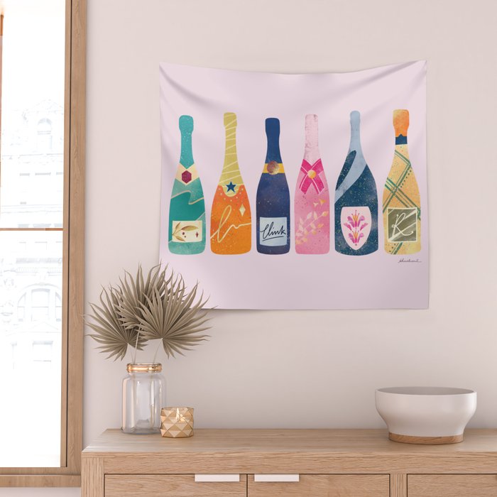 Champagne Bottles - Pink Ver. Wall Tapestry Gallery Image 2