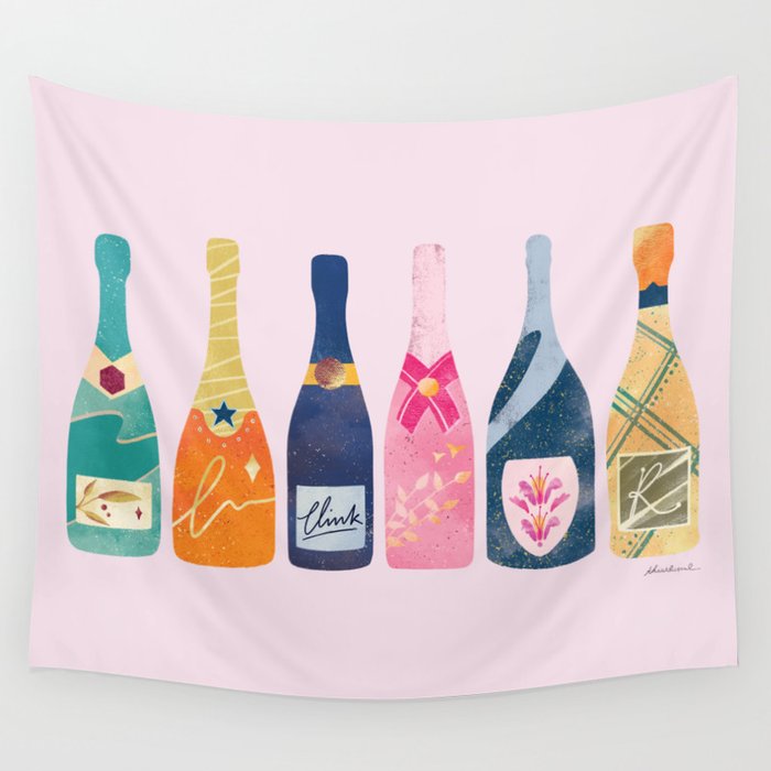 Champagne Bottles - Pink Ver. Wall Tapestry Gallery Image 1
