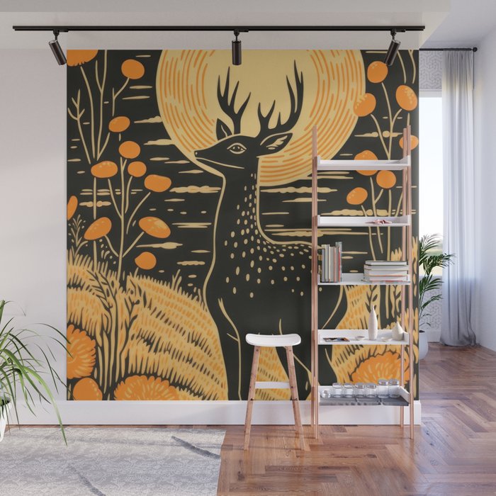 Autumn Moon Horned Deer Wall Mural Gallery Image 1