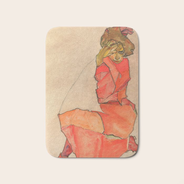 Egon Schiele "Kneeling Female in Orange-Red Dress" Bath Mat Gallery Image 1