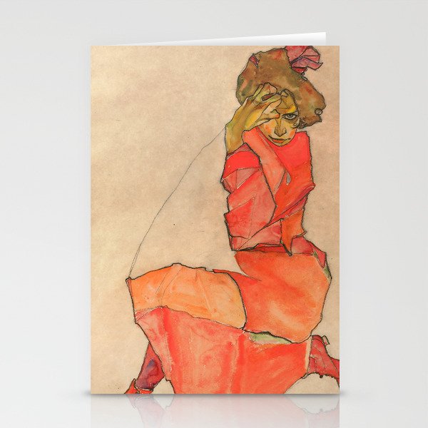 Egon Schiele "Kneeling Female in Orange-Red Dress" Stationery Card Gallery Image 2