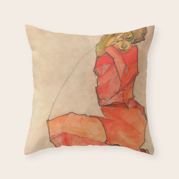 Egon Schiele "Kneeling Female in Orange-Red Dress" Throw Pillow Gallery Image 6