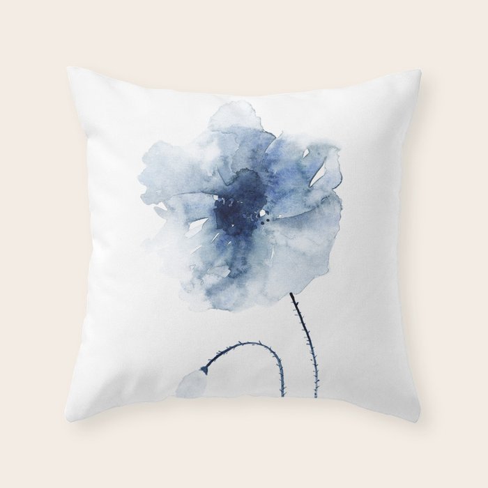 Blue Watercolor Poppies #2 Throw Pillow Gallery Image 6