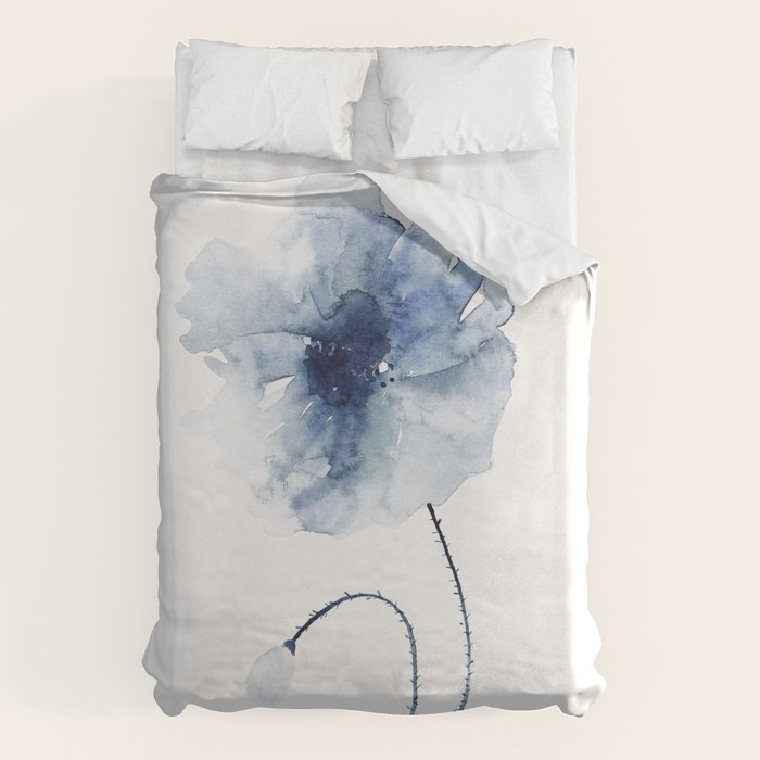 Blue Watercolor Poppies #2 Duvet Cover Gallery Image 1