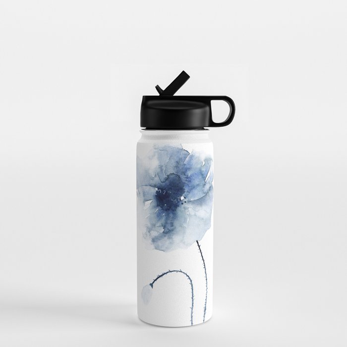 Blue Watercolor Poppies #2 Water Bottle Gallery Image 1