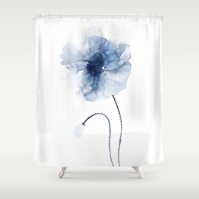 Blue Watercolor Poppies #2 Shower Curtain Gallery Image 1