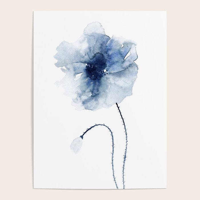 Blue Watercolor Poppies #2 Poster Gallery Image 4