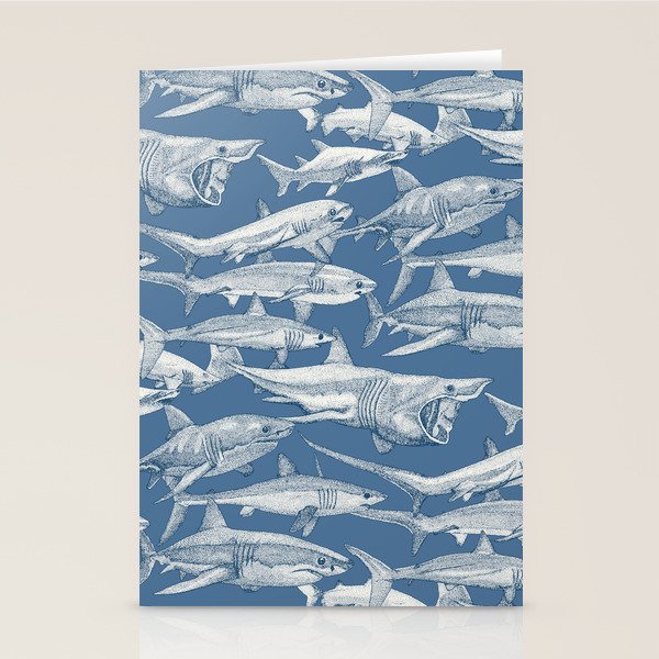 just sharks cobalt denim Stationery Card Gallery Image 2