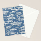 just sharks cobalt denim Stationery Card Gallery Image 2