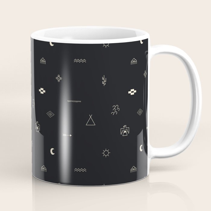 Southwestern Symbolic Pattern in Black & Cream Coffee Mug Gallery Image 1