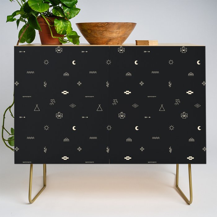 Southwestern Symbolic Pattern in Black & Cream Credenza Gallery Image 1