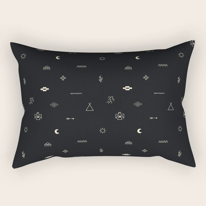 Southwestern Symbolic Pattern in Black & Cream Rectangular Pillow Gallery Image 2