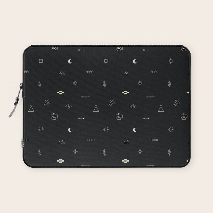 Southwestern Symbolic Pattern in Black & Cream Laptop Sleeve Gallery Image 1