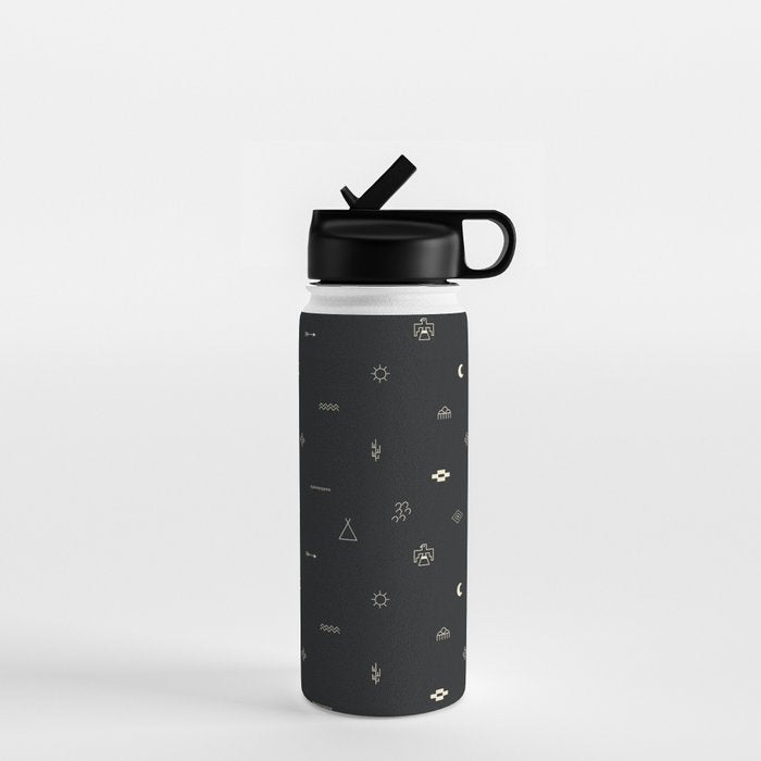 Southwestern Symbolic Pattern in Black & Cream Water Bottle Gallery Image 1