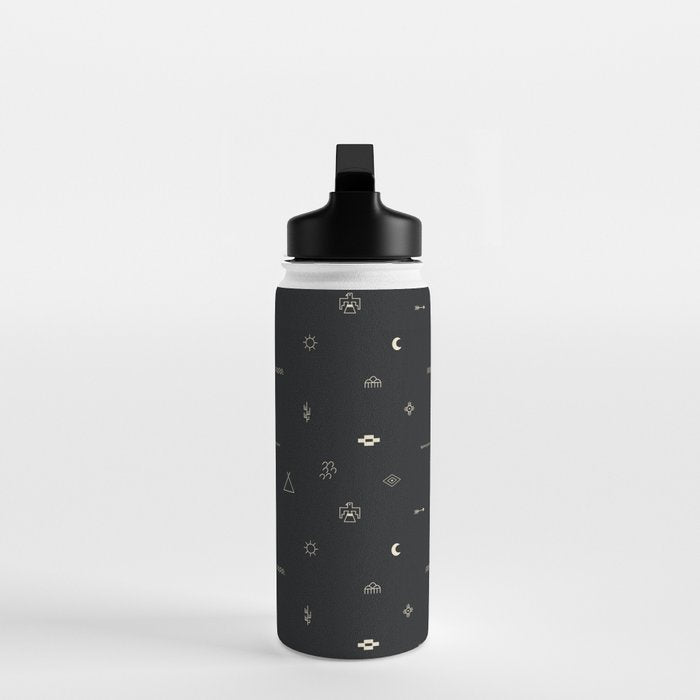 Southwestern Symbolic Pattern in Black & Cream Water Bottle Gallery Image 3