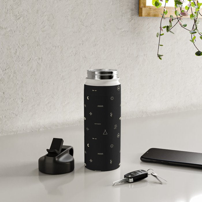 Southwestern Symbolic Pattern in Black & Cream Water Bottle Gallery Image 4