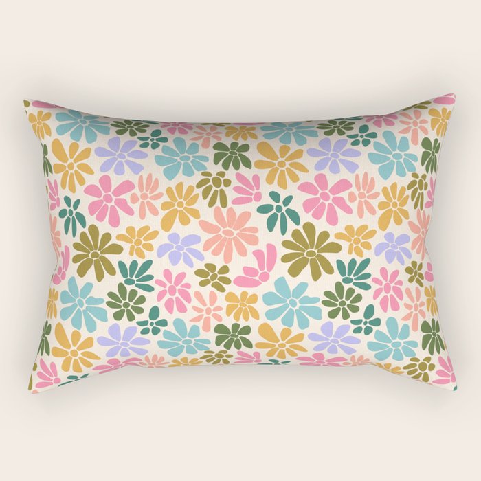 Retro Daisies - Rainbow Fun Rectangular Pillow Gallery Image 1