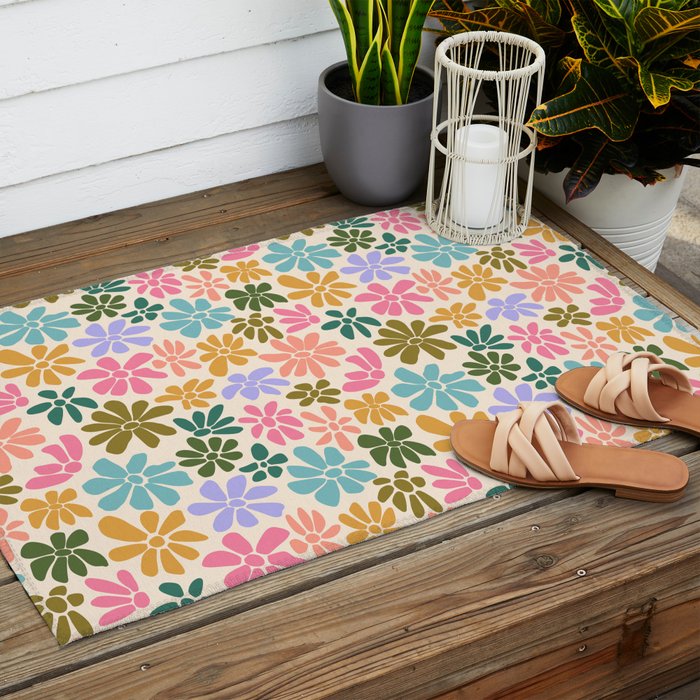 Retro Daisies - Rainbow Fun Outdoor Rug Gallery Image 2