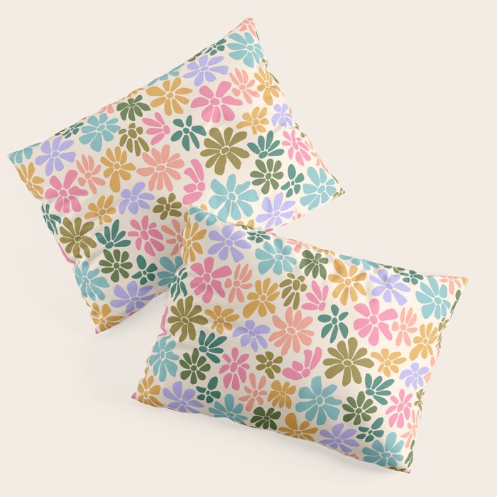 Retro Daisies - Rainbow Fun Pillow Sham Gallery Image 1