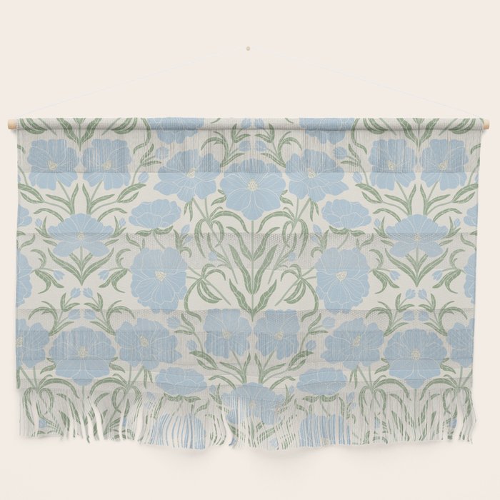 Retro boho flowers - light blue peonies -pastel floral block print Wall Hanging Gallery Image 1