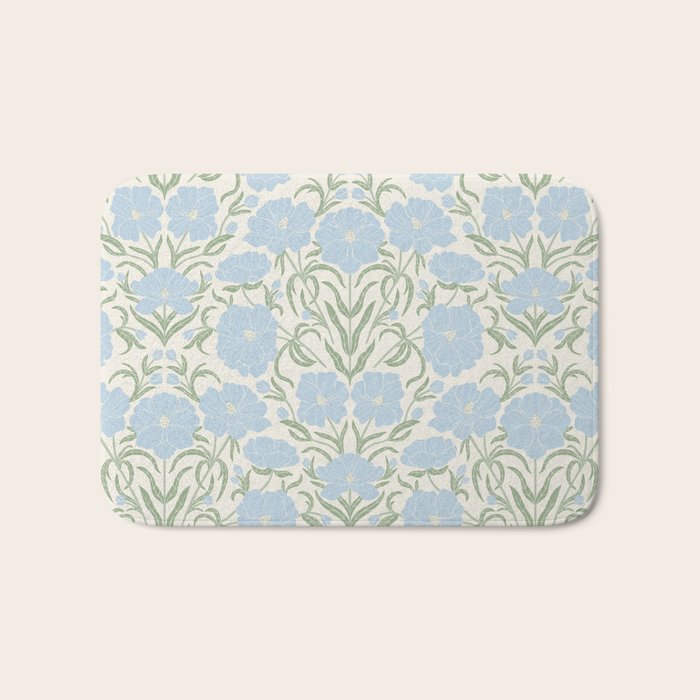 Retro boho flowers - light blue peonies -pastel floral block print Bath Mat Gallery Image 1