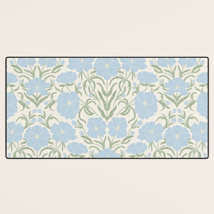 Retro boho flowers - light blue peonies -pastel floral block print Desk Mat Gallery Image 3