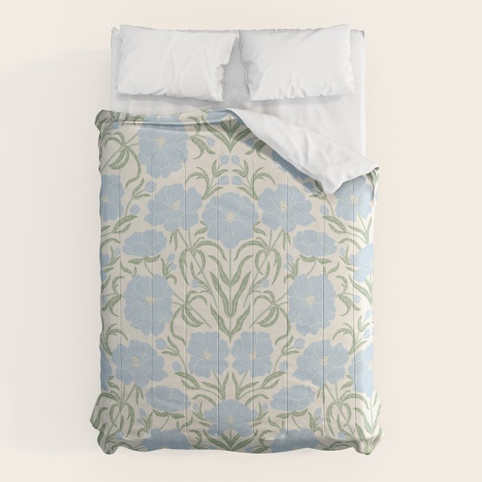 Retro boho flowers - light blue peonies -pastel floral block print Comforter Gallery Image 6