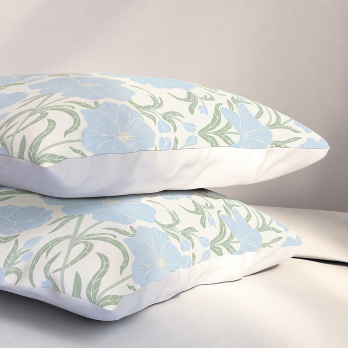 Retro boho flowers - light blue peonies -pastel floral block print Pillow Sham Gallery Image 3